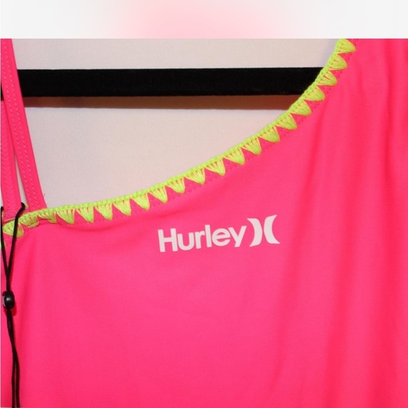 Hurley Neon Pink Swimsuit with Yellow Trim Girls Size Large 12/14 - Picture 6 of 8